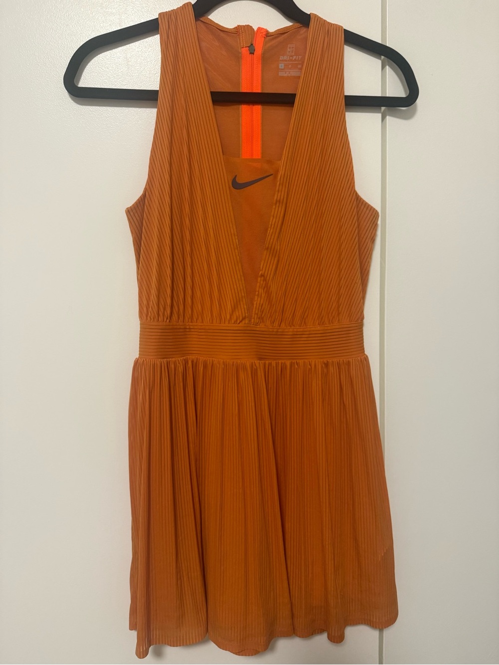 Nike Orange Pleated V‑Neck Tennis Dress